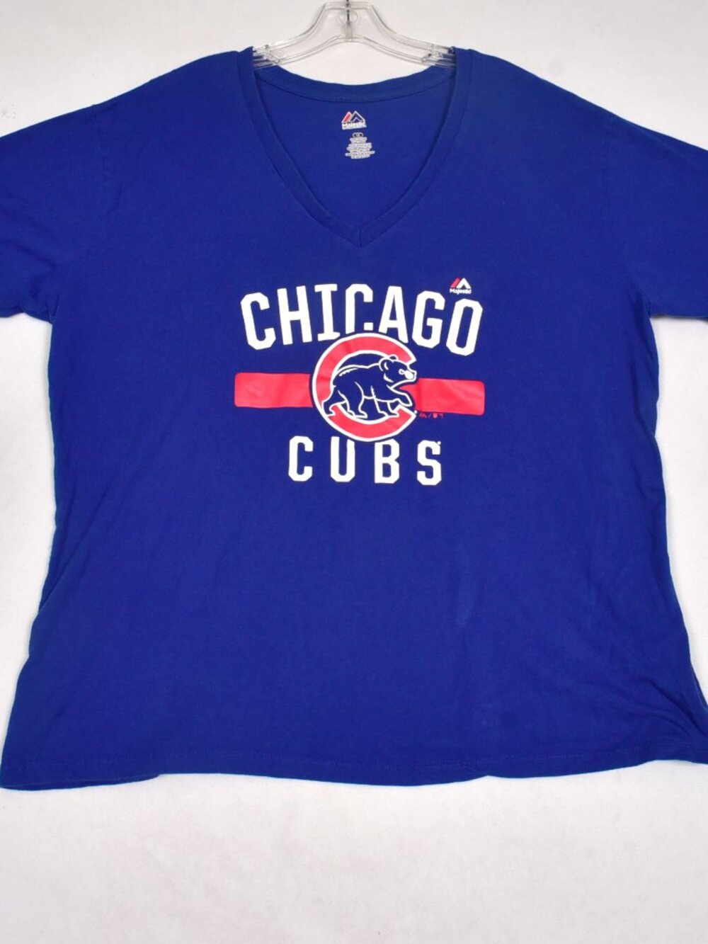 Chicago Cubs Women's Majestic Short Sleeve V-Neck Top Size 1X